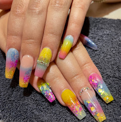Colorful glitter ombre coffin nails