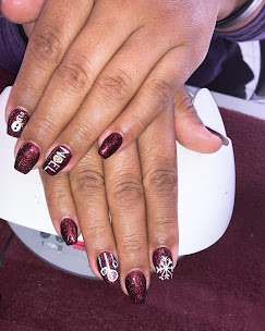 Deep red glitter holiday nails