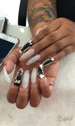 Black and white nails with bling and glitter