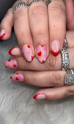 Pink and red heart nails